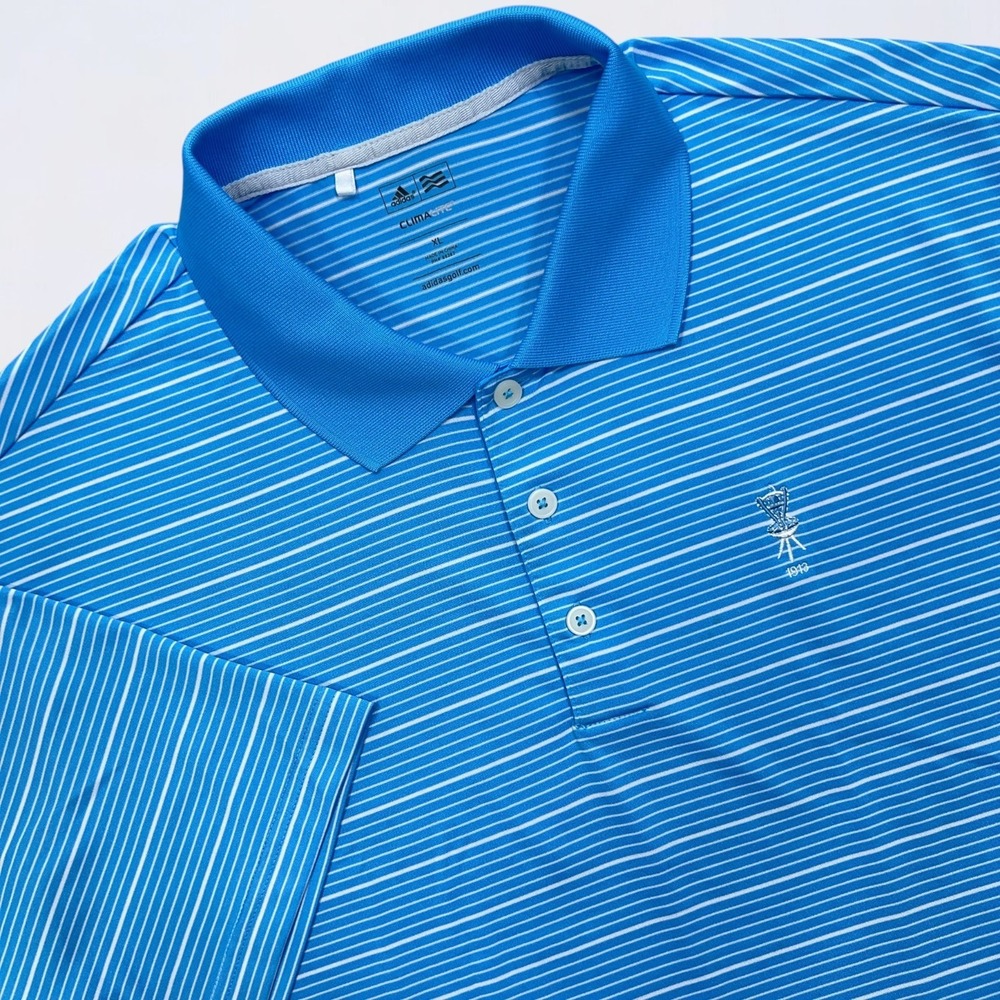 adidas Golf Polo Shirt Men's XL Blue White Striped Climalite Performance *Logo*